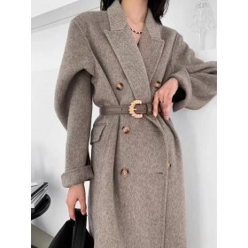 Autumn And Winter Retro Double -sided Cashmere Coat Korean Gray -white Long Hair Outer Jacket
